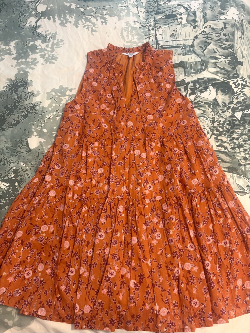BB Dakota by Steve Madden Orange Floral Tiered Midi Dress